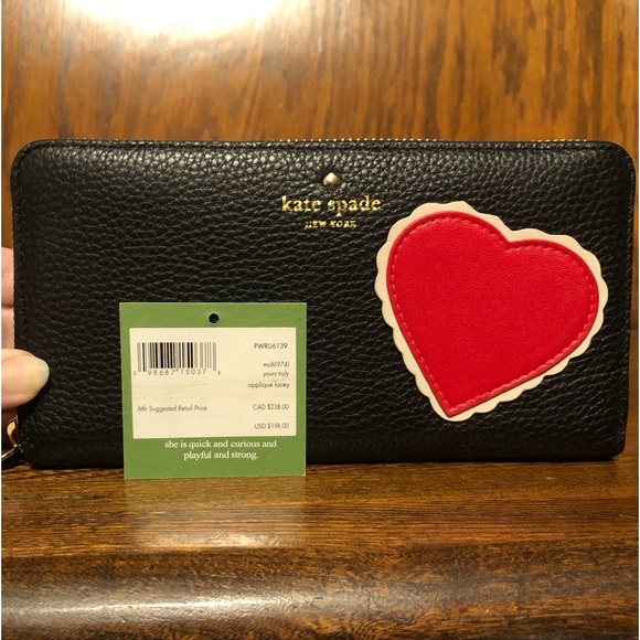 NWT-Kate Spade-Yours Truly Heart Appliqué-Lacey Lg Continental Zip Wallet-$198 - Picture 5 of 5